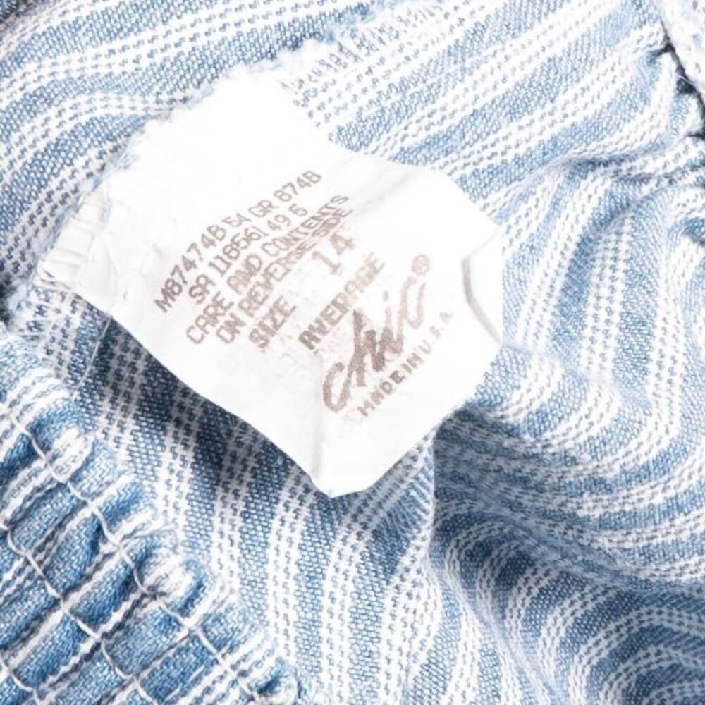 Chic VTG Striped Jeans 14 Womens Straight Pockets Elastic Waist Blue White - Picture 4 of 5